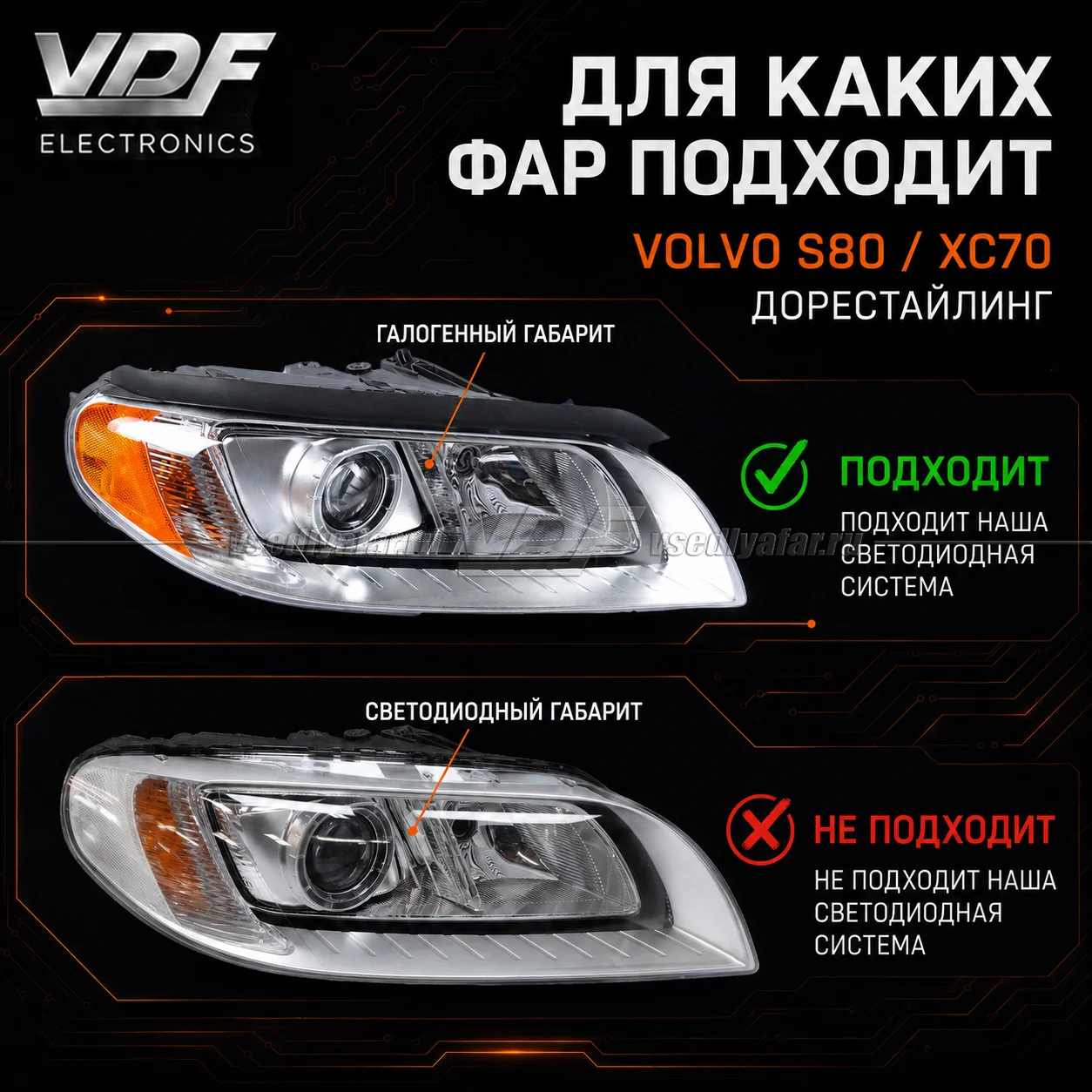 Система ДХО для Volvo XC70/S80 2006-2013 в секцию габарита