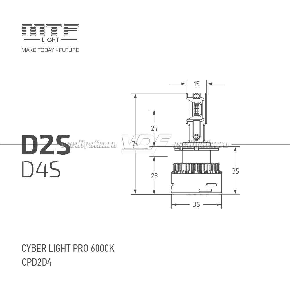 Светодиодные лампы MTF Light Cyber Light PRO D2S/D4S 6000K 12V, 65W, 2шт, CPD2D4